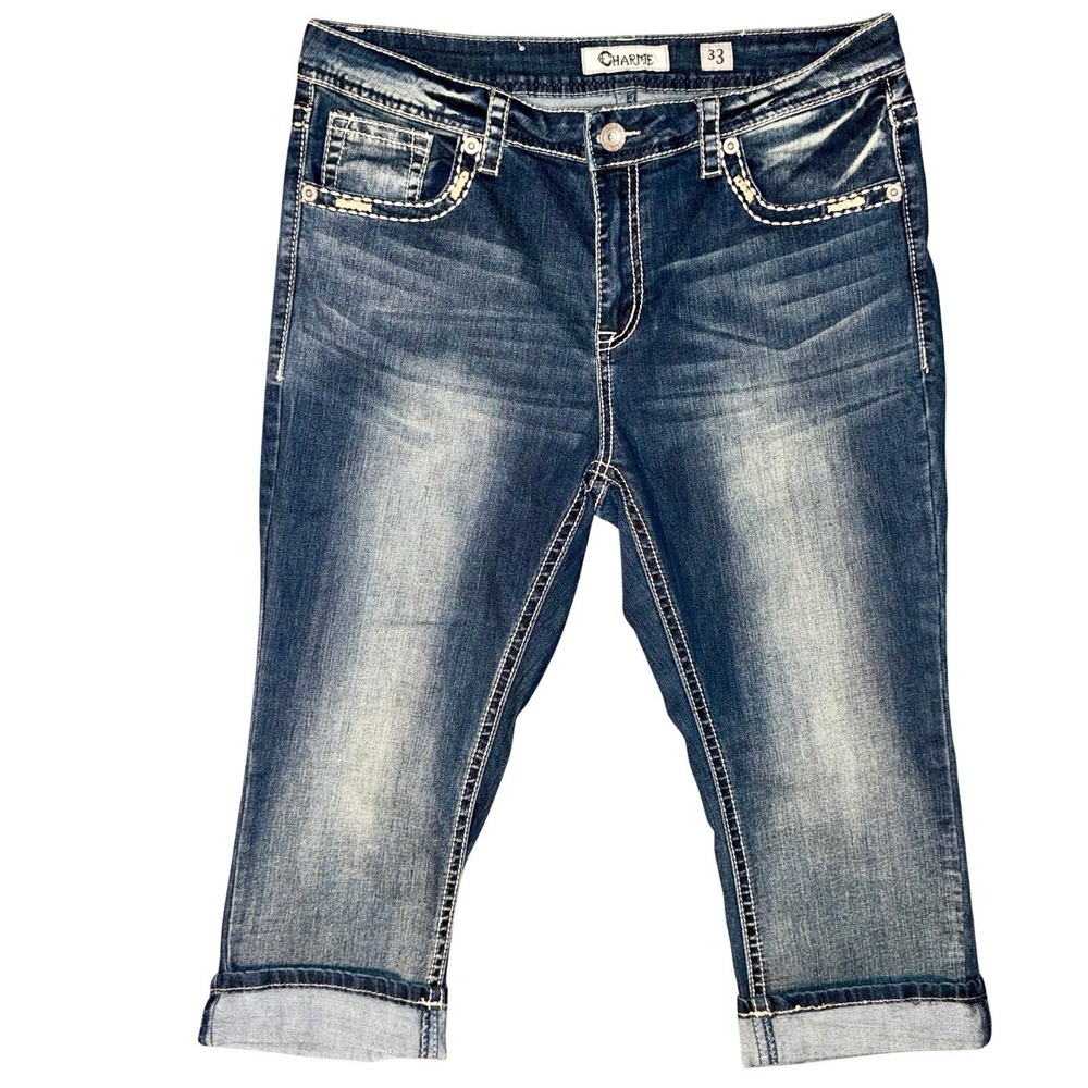 Charme Denim Cuffed Capris Women's 33 (36x22) Y2K‎ Contrast Stitching